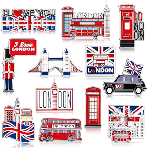 Konohan 12 Pcs London Magnets for Refrigerator Metal UK Fridge Magnet Magnetic London Souvenirs Gifts UK City Magnetic Refrigerator Stickers, Big Ben, Double-Decker Bus, Tower Bridge - Image 1