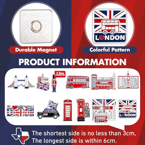 Konohan 12 Pcs London Magnets for Refrigerator Metal UK Fridge Magnet Magnetic London Souvenirs Gifts UK City Magnetic Refrigerator Stickers, Big Ben, Double-Decker Bus, Tower Bridge - Image 2