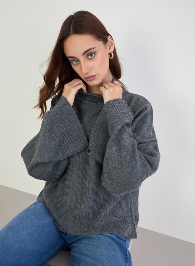 ستايلي سويتر رمادي واسع بأكمام كيب - Image 1