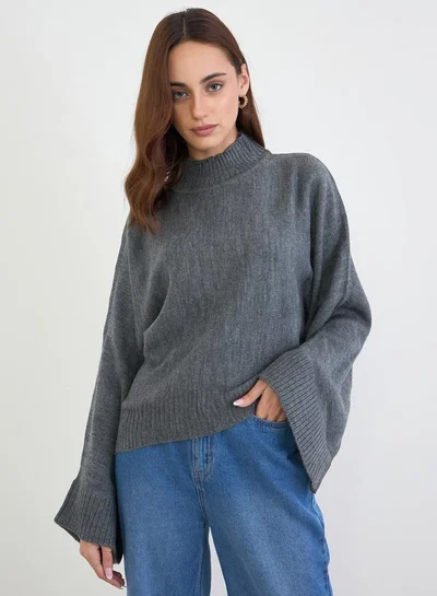 Styli Grey Oversized Cape Sleeve Sweater