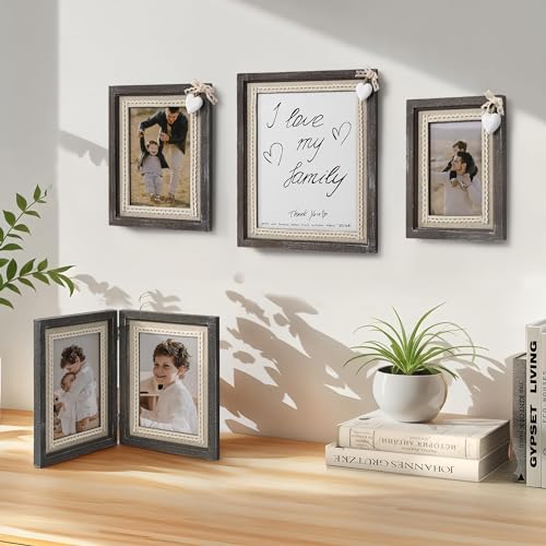 Afuly 5x7 Picture Frame with White Heart Wood Rustic Distressed Frames Farmhouse Photo Frames for Home Decor Wall Hang Desktop Wedding Anniversary Birthday Gifts for Grandma Mom Couple - Image 4