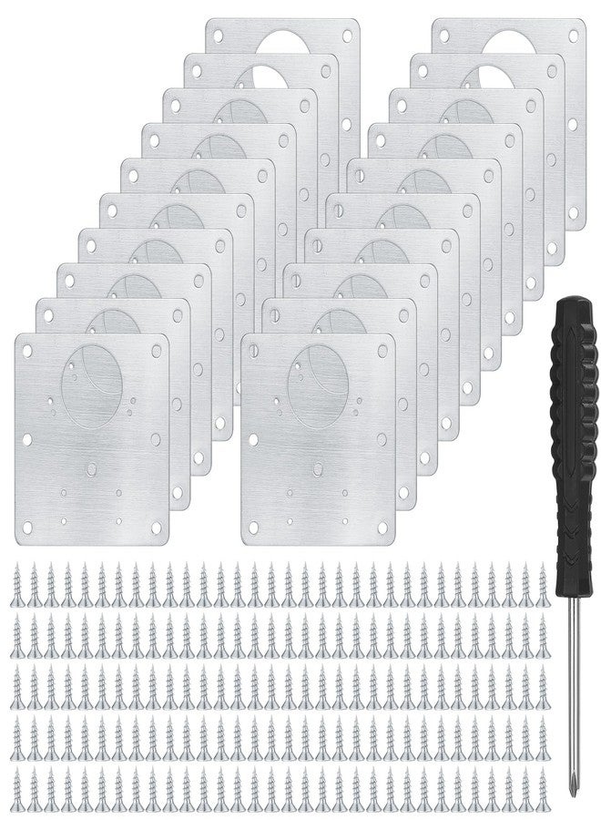 HexinYigjly 20 Pcs Cabinet Hinge Repair Plates Kits, Kitchen Cupboard Door Hinge Repair Plates, Stainless Steel Hinge Repair Fixing Bracket Plate Kit with Screws/Screwdriver for Kitchen Furniture Cabinet Door - Image 1