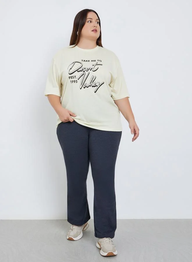 Styli Styli Plus Size Yellow Graphic Print T-Shirt