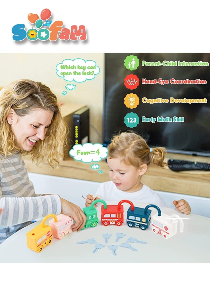 Soofam 6 Pcs Montessori Educational Learning Games Toy, Toddlers Activities Busy Boards Cars,  Toddler Lock and Key Toy Fine Motor Skills Toys for Baby 3 Months, Gifts for Kids Boys Girls  - Image 2