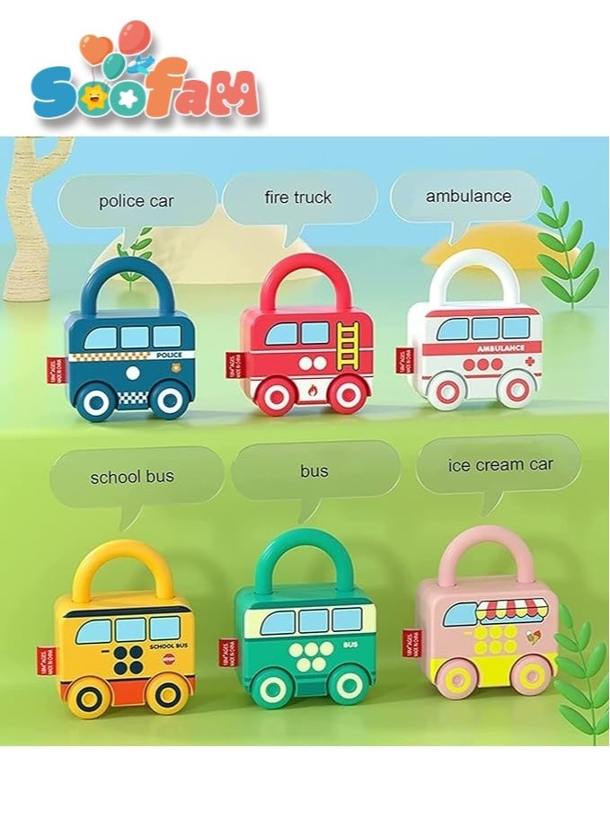 Soofam 6 Pcs Montessori Educational Learning Games Toy, Toddlers Activities Busy Boards Cars,  Toddler Lock and Key Toy Fine Motor Skills Toys for Baby 3 Months, Gifts for Kids Boys Girls  - Image 4