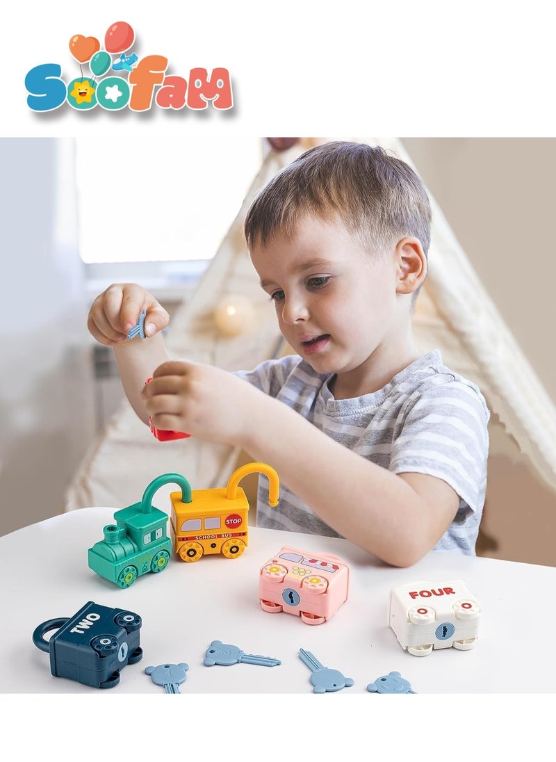 Soofam 6 Pcs Montessori Educational Learning Games Toy, Toddlers Activities Busy Boards Cars,  Toddler Lock and Key Toy Fine Motor Skills Toys for Baby 3 Months, Gifts for Kids Boys Girls  - Image 3
