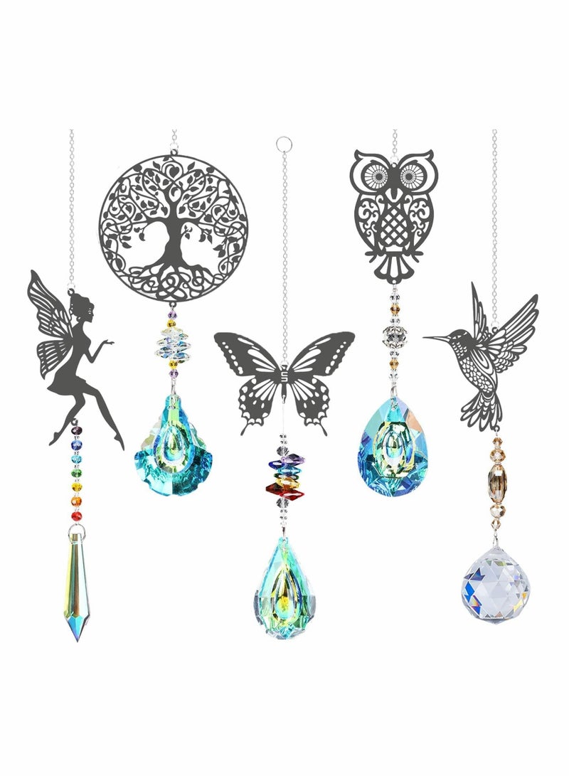 كابتن تيك Crystal Suncatchers with Prisms Hanging Window Sun Catcher Decor Indoor Rainbow Maker Ornament Owl Hummingbird Butterfly Prism Suncatchers Gift, Pack of 5 - Image 1