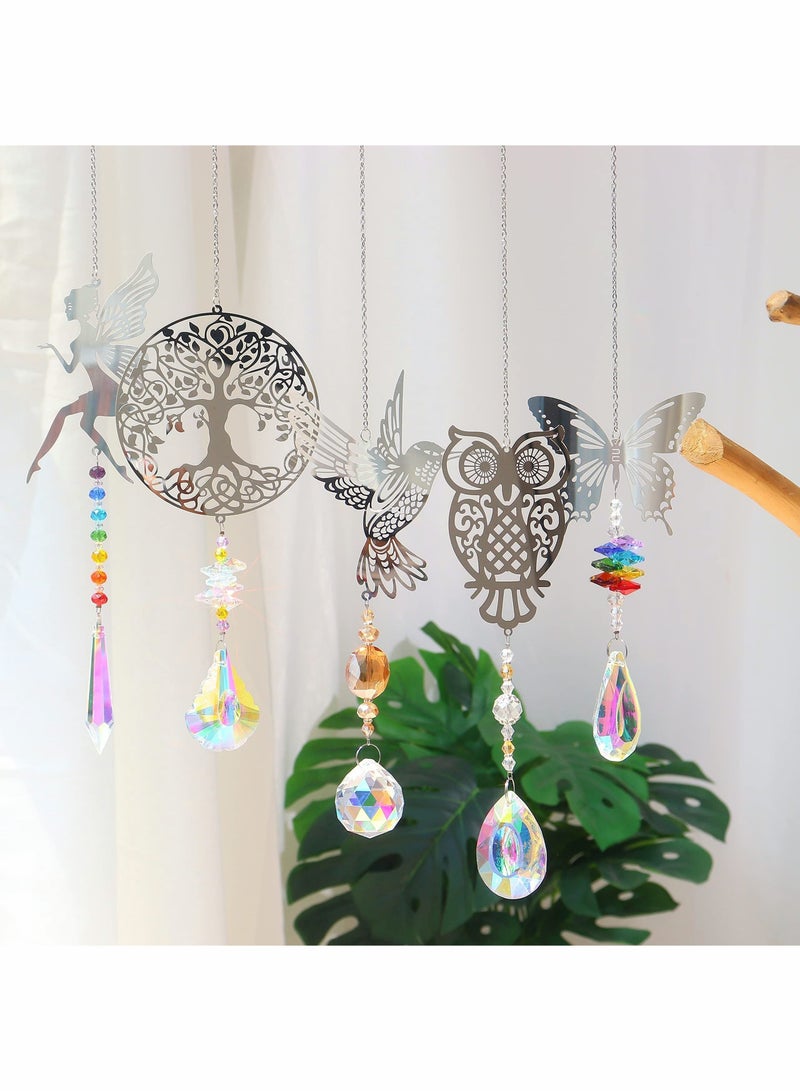 كابتن تيك Crystal Suncatchers with Prisms Hanging Window Sun Catcher Decor Indoor Rainbow Maker Ornament Owl Hummingbird Butterfly Prism Suncatchers Gift, Pack of 5 - Image 2