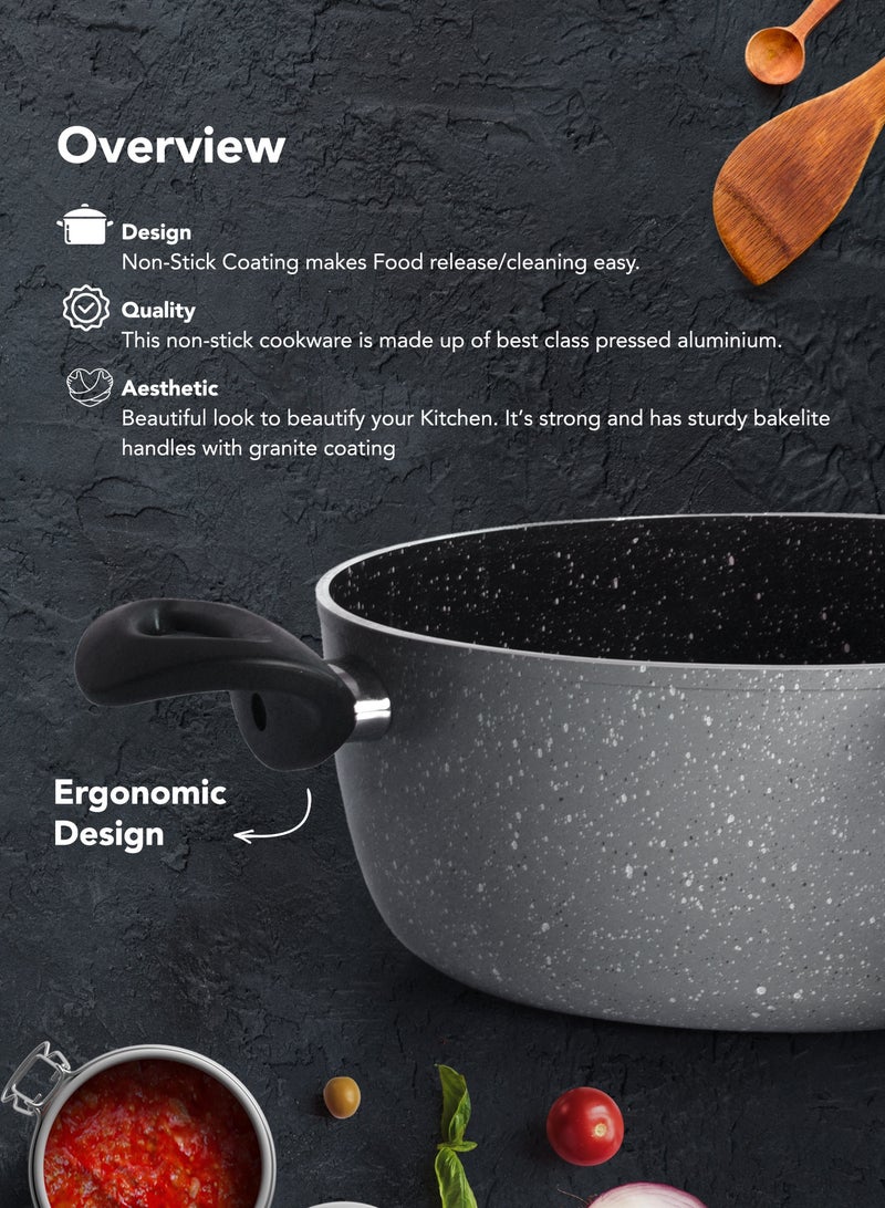 Grandi 7 Piece Non-Stick Cookware Set Aluminum Pots And Pans Non-Stick Surface Bakelite Handle Stainless Steel Lids PFOA Free grey and black Granite 24+24+18 cm - Image 2