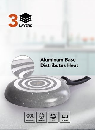 7 Piece Non-Stick Cookware Set Aluminum Pots And Pans Non-Stick Surface Bakelite Handle Stainless Steel Lids PFOA Free grey and black Granite 24+24+18 cm - view 4