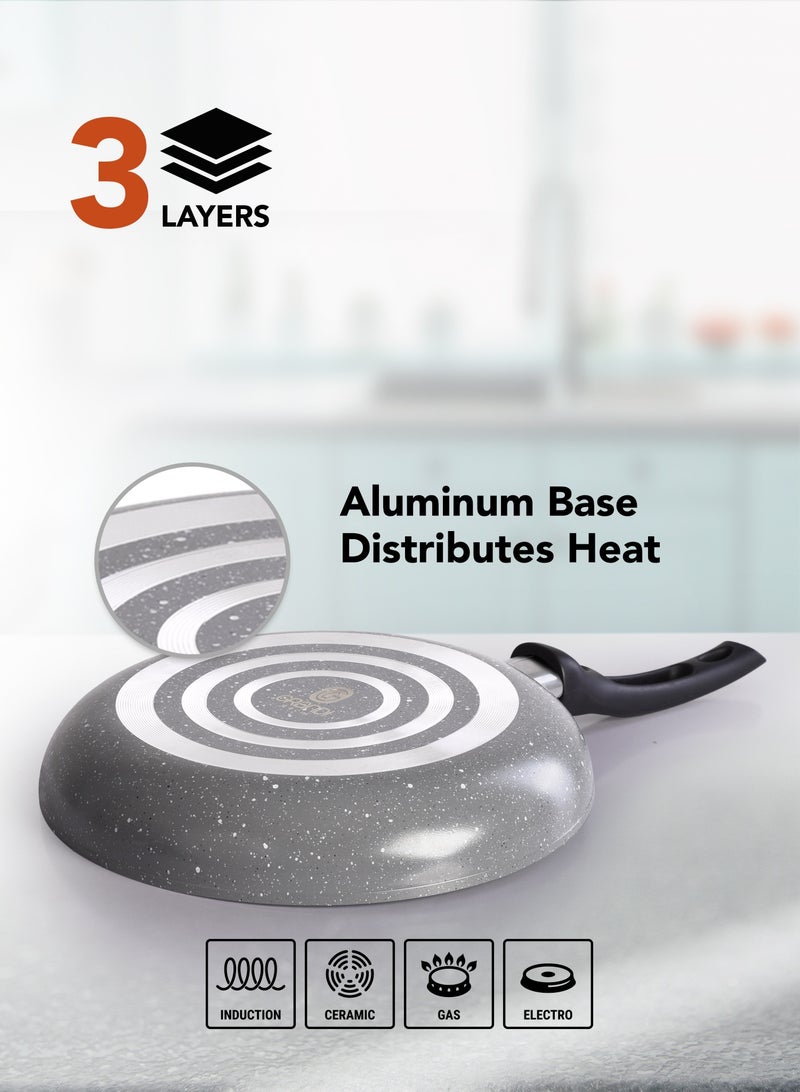 Grandi 7 Piece Non-Stick Cookware Set Aluminum Pots And Pans Non-Stick Surface Bakelite Handle Stainless Steel Lids PFOA Free grey and black Granite 24+24+18 cm - Image 4