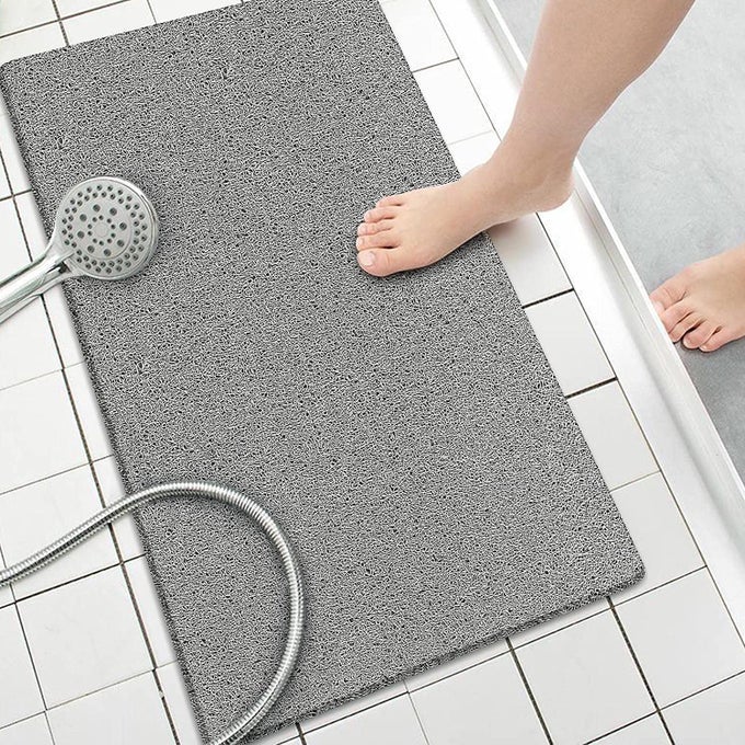 SOFT TEXTURED BATH MAT NONSLIP COMFORT BATHTUB MATS WITH DRAIN PVC LOOFAH SHOWER BATHROOM MATS FOR WET AREAS QUICK DRYING SHOWER SAFETY BATH TUB AND SHOWER MAT 40X80CM GREY