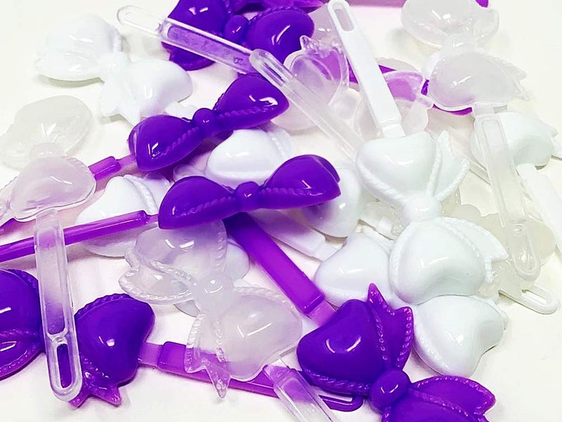 Tara Girls Self Hinge Bow Hair Barrettes - Purple & White - 18 Pcs. - Image 2