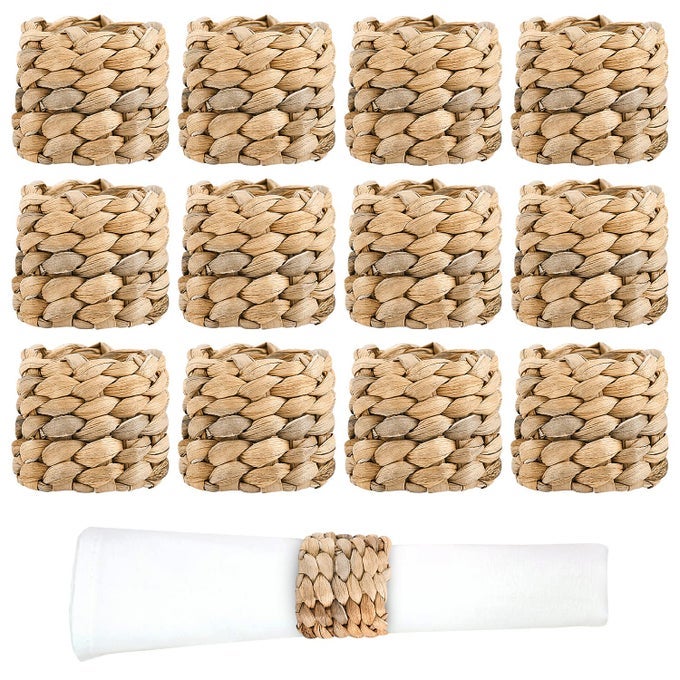 WATER HYACINTH NAPKIN RINGS SET OF 12 RUSTIC ROUND WOVEN NAPKIN RINGS FOR EVERYDAY USE HOLIDAYS WEDDINGS AND PARTIES