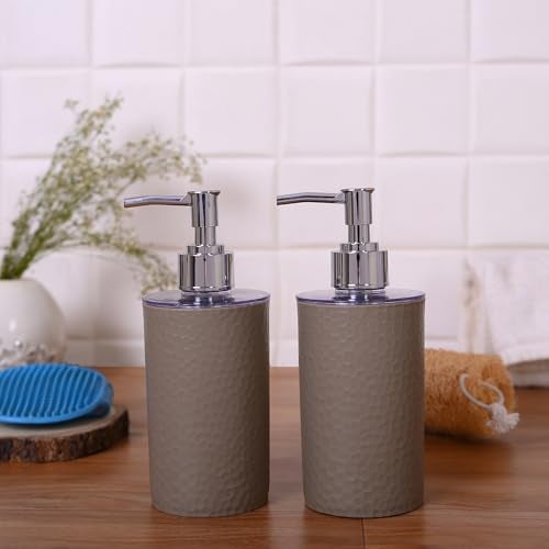 SHENRON Refillable Hand Soap Dispenser for wash Basin, Unbreakable Liquid Soap, Shampoo, Hand wash, Sanitizer, Lotion Dispenser Plastic Bottle for Kitchen, WashBasin and Bathroom (Grey, Set of 2) - Image 1