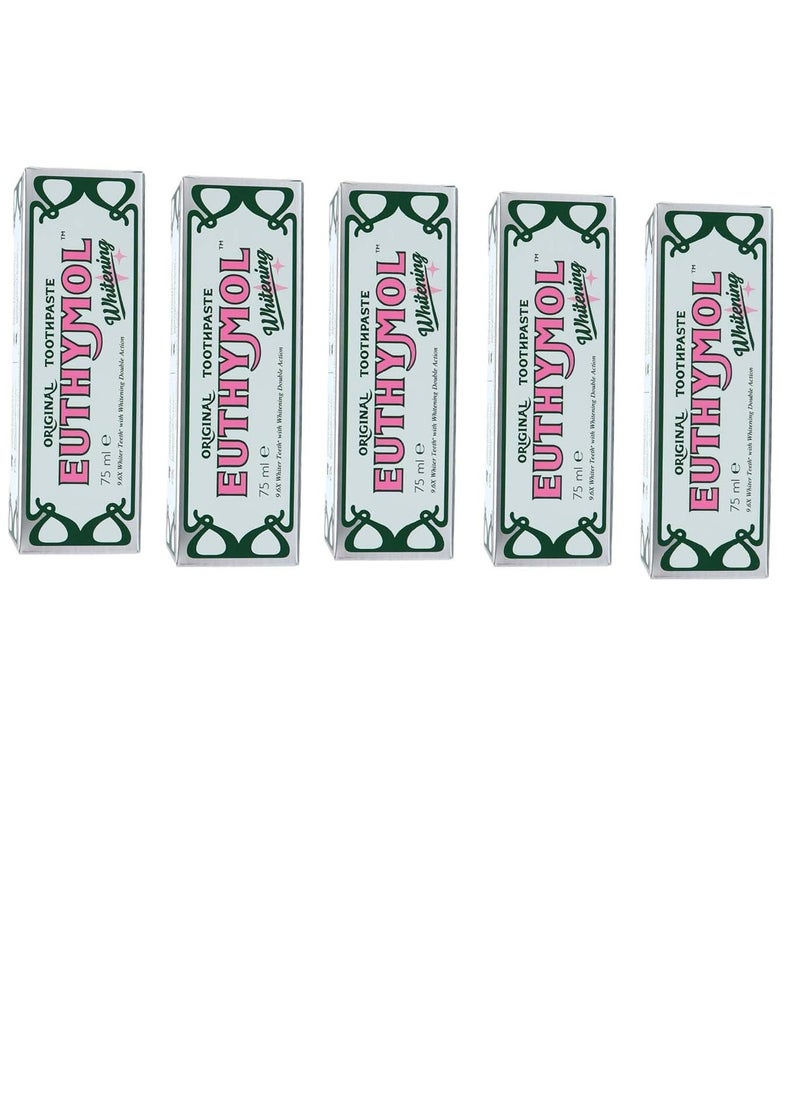 Euthymol Whitening Toothpaste,Stain Removal in 2 Weeks, Long-Lasting Freshness for Sensitive Gum and Teeth. Bad Breath,Cavity Prevention,5X75ml,Pack of 5  - Image 1