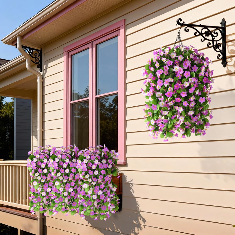 ZFProcess Artificial Fake Hanging Flowers for Outdoors, 2 Pcs Artificial Hanging Plants Outdoors Spring Summer Decor, UV Resistant Faux Violet Silk Flowers for Planters Front Door Yard Garden(Purple) - Image 2