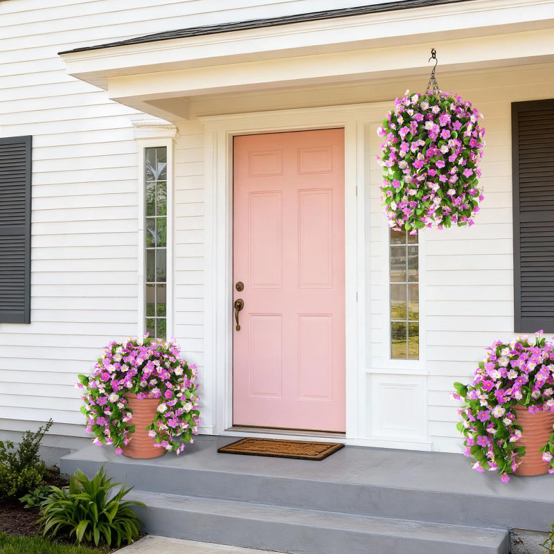 ZFProcess Artificial Fake Hanging Flowers for Outdoors, 2 Pcs Artificial Hanging Plants Outdoors Spring Summer Decor, UV Resistant Faux Violet Silk Flowers for Planters Front Door Yard Garden(Purple) - Image 3