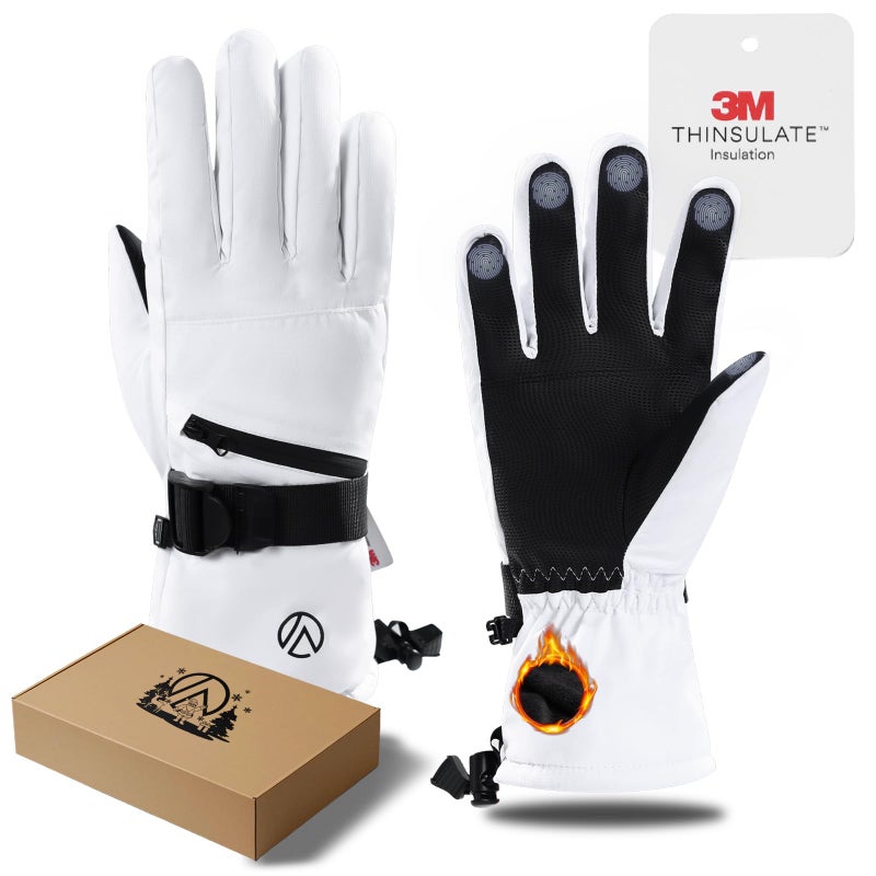INPAKO Kids Snow Gloves, Warm Waterproof Ski Gloves Fit Both Boys & Girls, Sking Glove for Child Kid Winter Cold Weather White S - Image 1