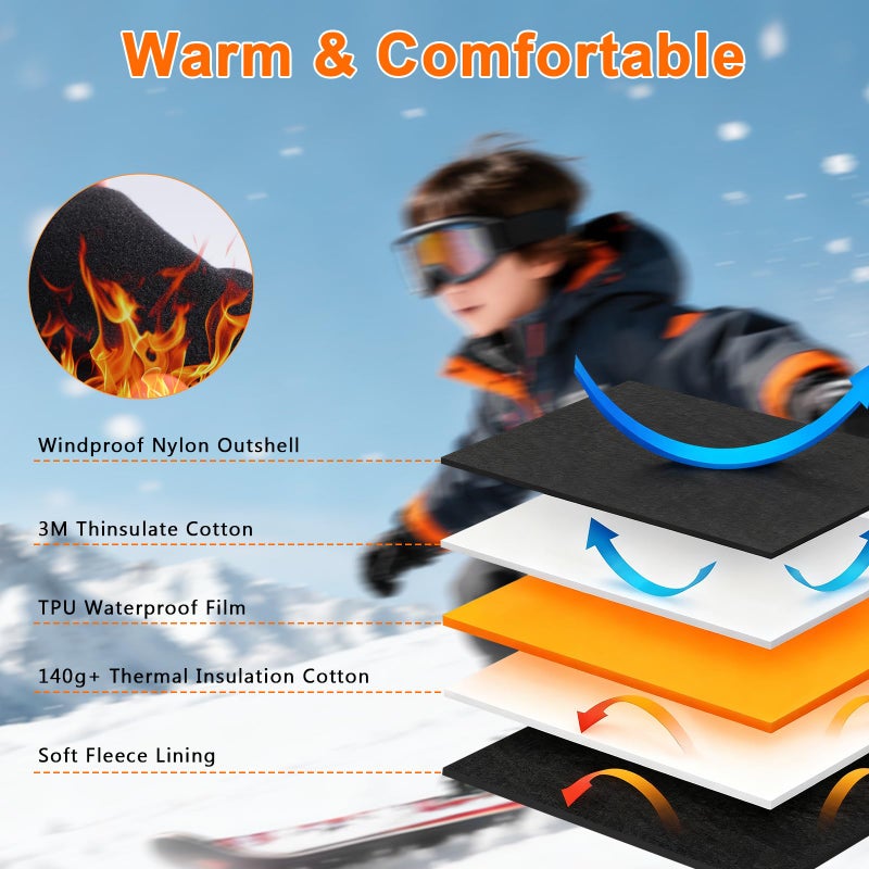 INPAKO Kids Snow Gloves, Warm Waterproof Ski Gloves Fit Both Boys & Girls, Sking Glove for Child Kid Winter Cold Weather White S - Image 3