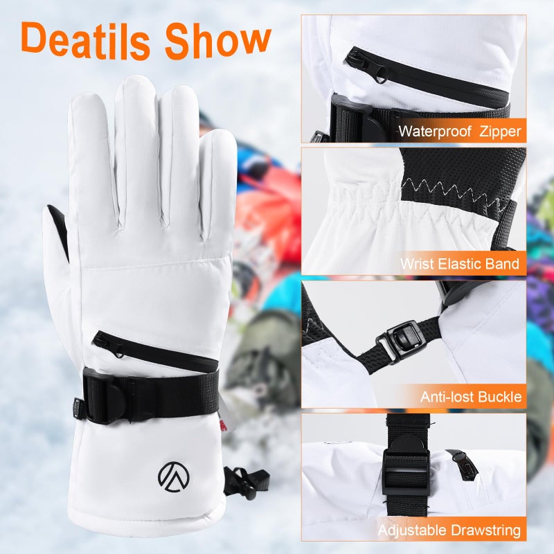 INPAKO Kids Snow Gloves, Warm Waterproof Ski Gloves Fit Both Boys & Girls, Sking Glove for Child Kid Winter Cold Weather White S - Image 5