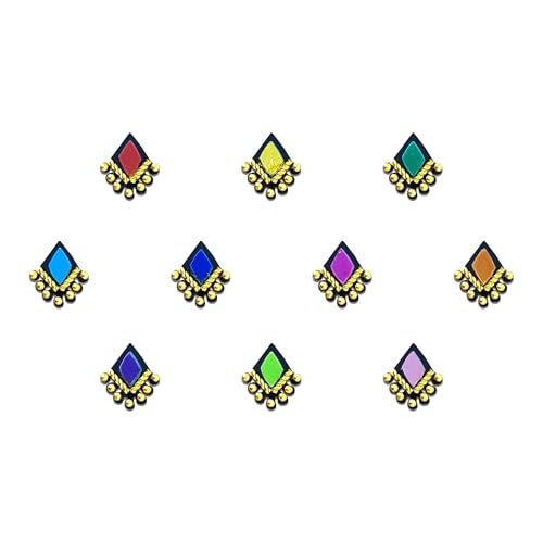 Comet Busters Diamond Shaped Beautiful Multicolor Bindi With Gold Beads (BIN812)(7mm) - Image 1