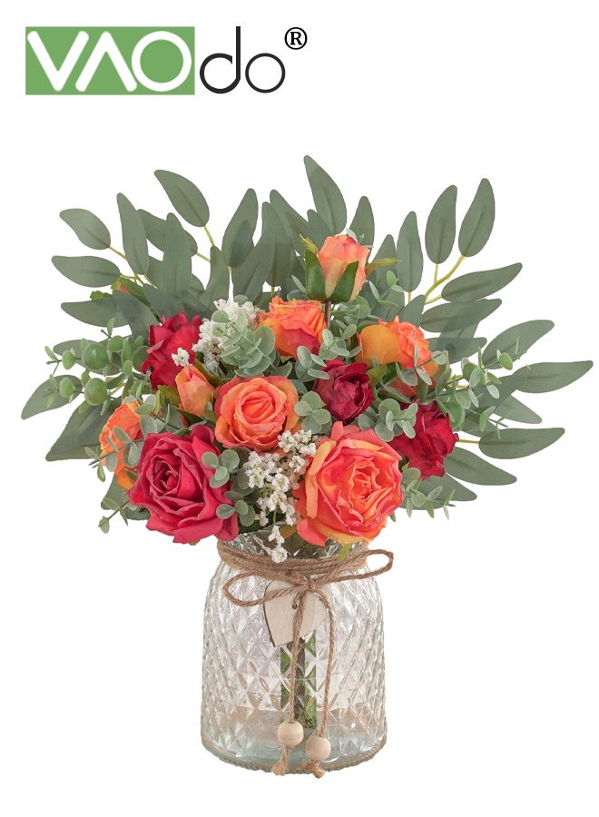 فاو دو الزهور الاصطناعية مع الزهرية, زهرة الحرير الزائفة وردة وهمية والنبات, لا تتلاشى النباتات الزائفة, الزهور الزائفة لحفلة الزفاف ديكور المنزل شرفة نافذة عتبة المكتب - Image 1