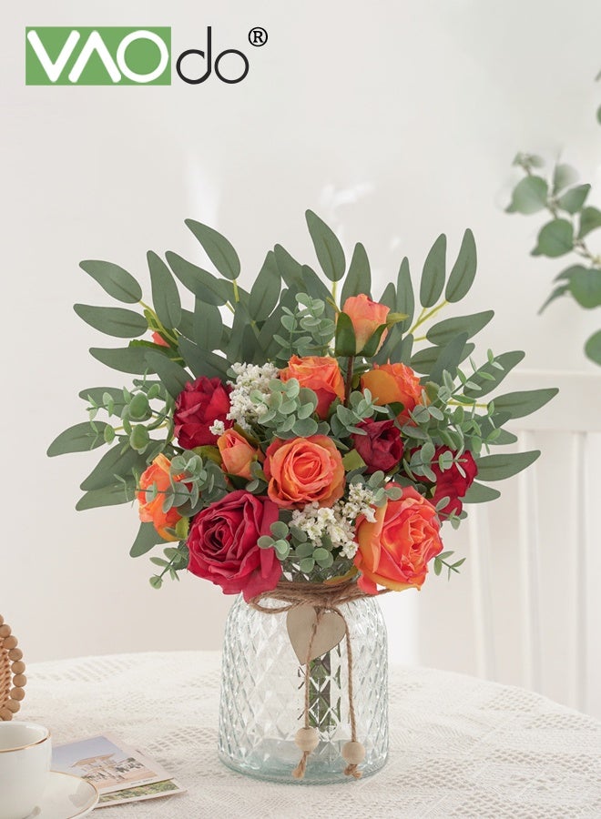 فاو دو الزهور الاصطناعية مع الزهرية, زهرة الحرير الزائفة وردة وهمية والنبات, لا تتلاشى النباتات الزائفة, الزهور الزائفة لحفلة الزفاف ديكور المنزل شرفة نافذة عتبة المكتب - Image 4