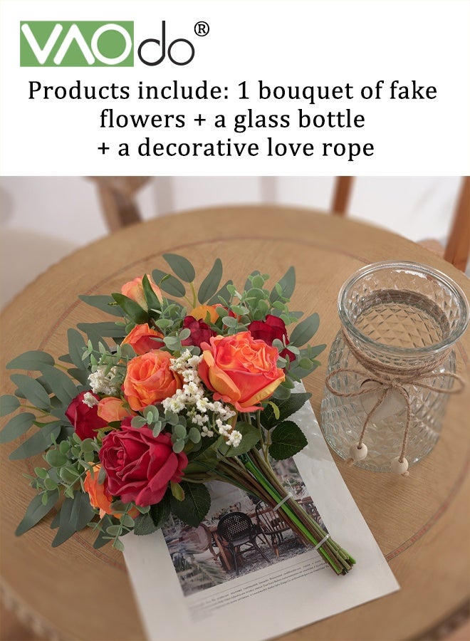 فاو دو الزهور الاصطناعية مع الزهرية, زهرة الحرير الزائفة وردة وهمية والنبات, لا تتلاشى النباتات الزائفة, الزهور الزائفة لحفلة الزفاف ديكور المنزل شرفة نافذة عتبة المكتب - Image 3