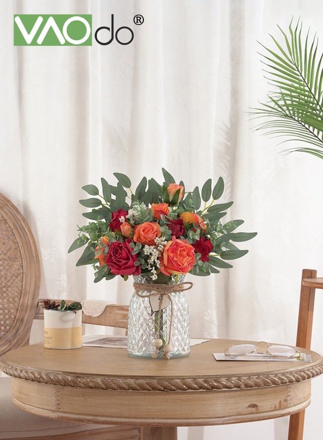 فاو دو الزهور الاصطناعية مع الزهرية, زهرة الحرير الزائفة وردة وهمية والنبات, لا تتلاشى النباتات الزائفة, الزهور الزائفة لحفلة الزفاف ديكور المنزل شرفة نافذة عتبة المكتب - Image 5