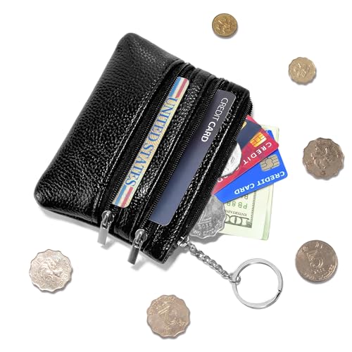 Chelmon 2 Pack Coin Purse Pouch Change Card Holder Small Wallet with Keychain for Women and Men (Black & Black) - Image 2