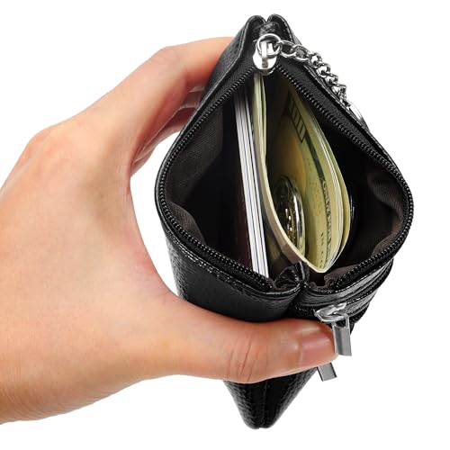 Chelmon 2 Pack Coin Purse Pouch Change Card Holder Small Wallet with Keychain for Women and Men (Black & Black) - Image 3