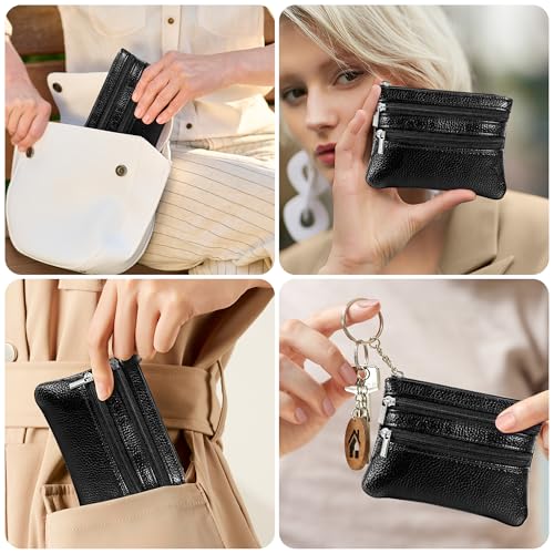 Chelmon 2 Pack Coin Purse Pouch Change Card Holder Small Wallet with Keychain for Women and Men (Black & Black) - Image 5