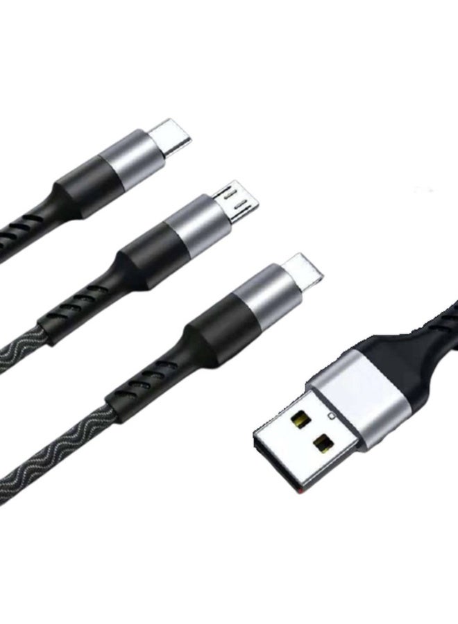 MaxGuard 3-in-1 USB Charging Cable 1m | USB-A to Type-C & Micro USB | Fast Charging & Data Sync | Nylon Braided Durable Cable | Multi Device Compatibility | Black - Image 1