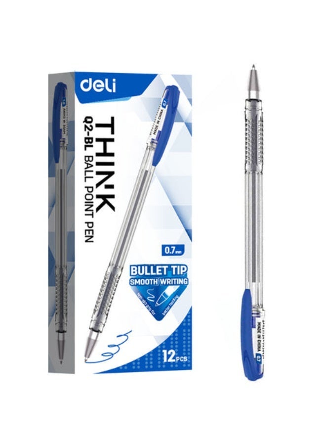 Deli EQ2-BL Ball Point Pen 24-Pieces, 0.7 mm Bullet Tip, Blue (2 pack). - Image 2
