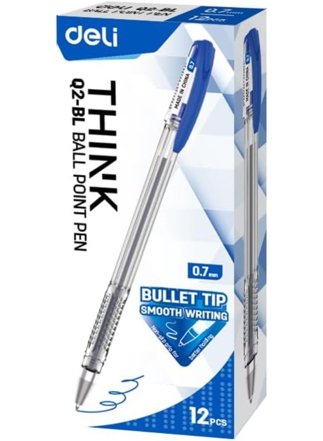 Deli EQ2-BL Ball Point Pen 24-Pieces, 0.7 mm Bullet Tip, Blue (2 pack). - Image 3