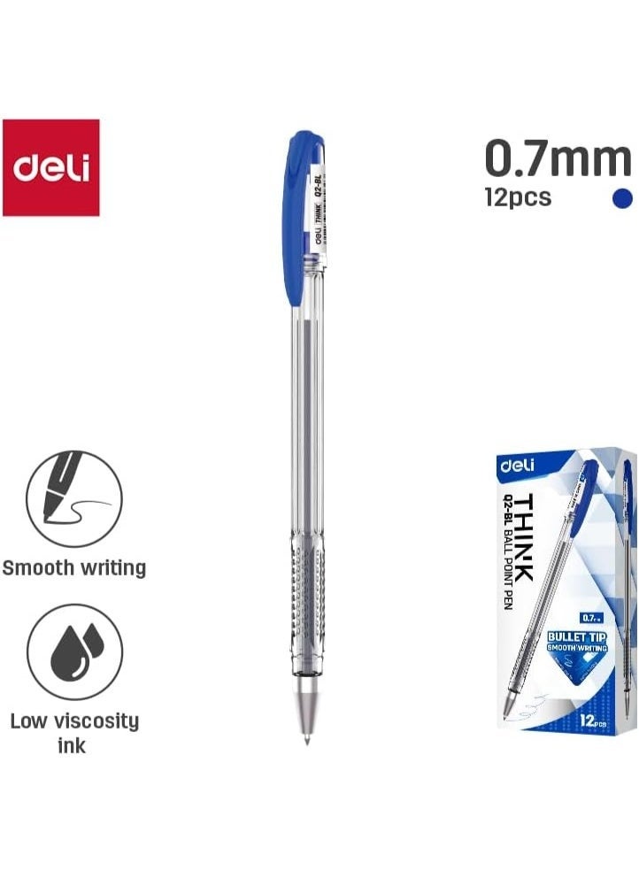 Deli EQ2-BL Ball Point Pen 24-Pieces, 0.7 mm Bullet Tip, Blue (2 pack). - Image 5