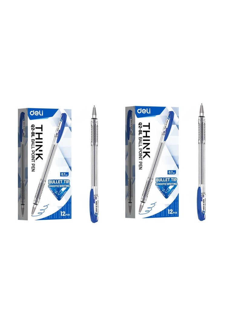Deli EQ2-BL Ball Point Pen 24-Pieces, 0.7 mm Bullet Tip, Blue (2 pack). - Image 1