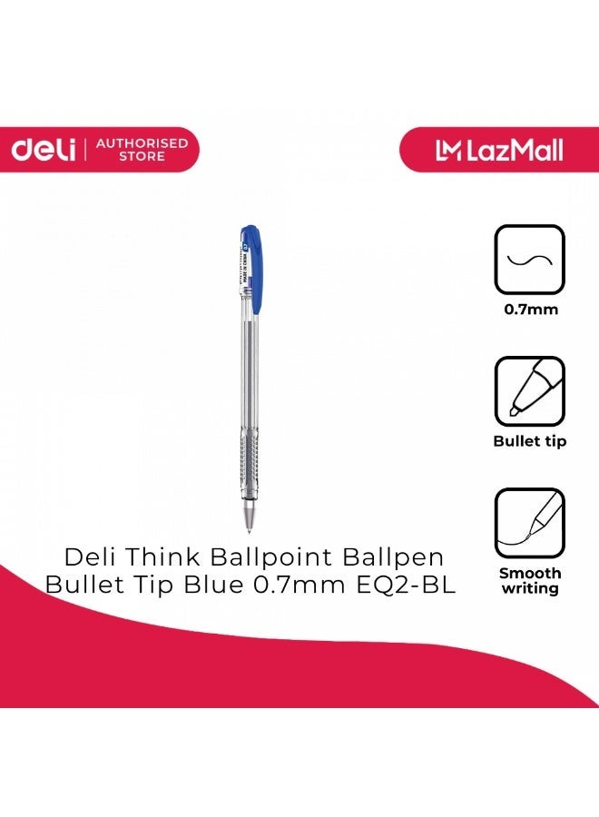 Deli EQ2-BL Ball Point Pen 24-Pieces, 0.7 mm Bullet Tip, Blue (2 pack). - Image 4