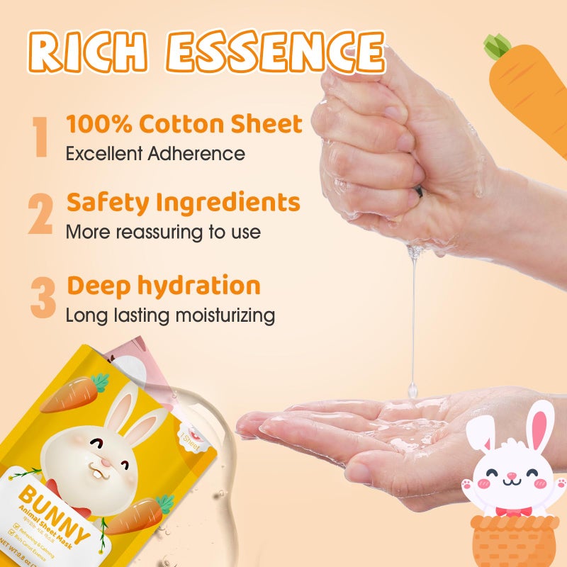 KONEUK 9 Pack Animal Face Masks Skincare for Kids, Bulk Sheet Hydrating Face Mask for Kids Skin Care, Collagen Face Mask for Teens Women, Easter Basket Stuffers, Spa Party Gifts for Teen Girls - Image 5