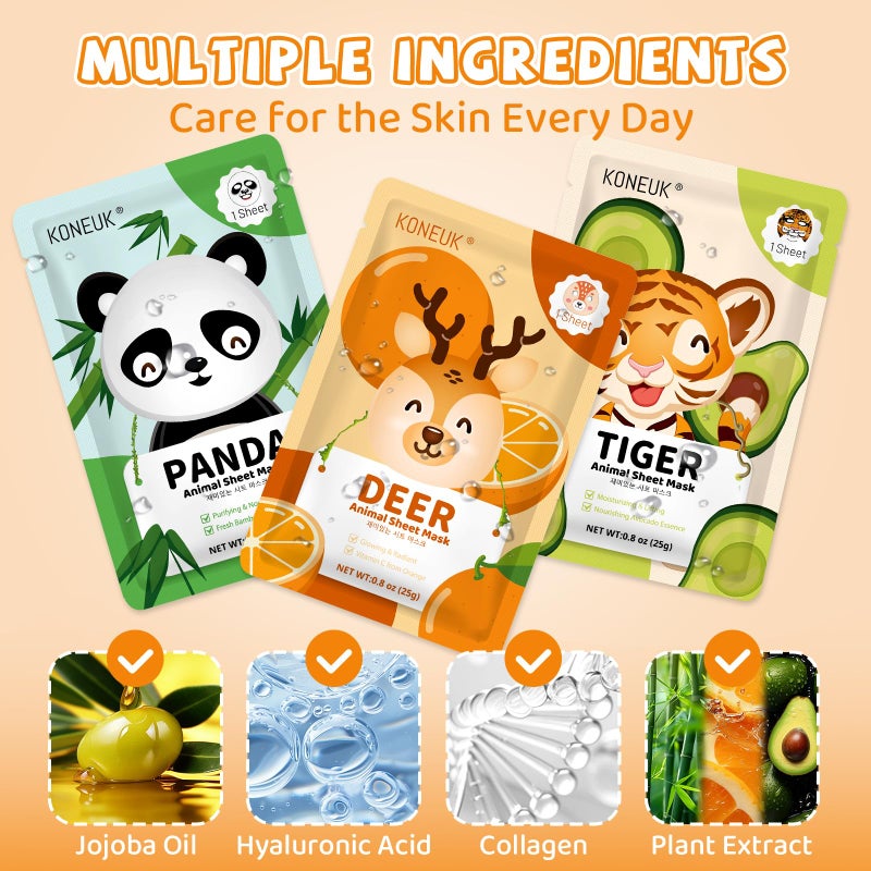 KONEUK 9 Pack Animal Face Masks Skincare for Kids, Bulk Sheet Hydrating Face Mask for Kids Skin Care, Collagen Face Mask for Teens Women, Easter Basket Stuffers, Spa Party Gifts for Teen Girls - Image 4