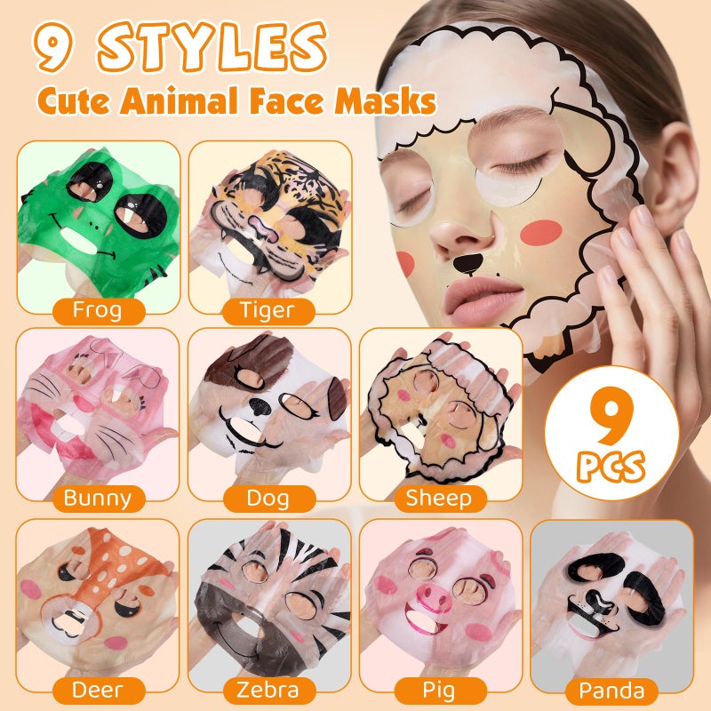 KONEUK 9 Pack Animal Face Masks Skincare for Kids, Bulk Sheet Hydrating Face Mask for Kids Skin Care, Collagen Face Mask for Teens Women, Easter Basket Stuffers, Spa Party Gifts for Teen Girls - Image 3