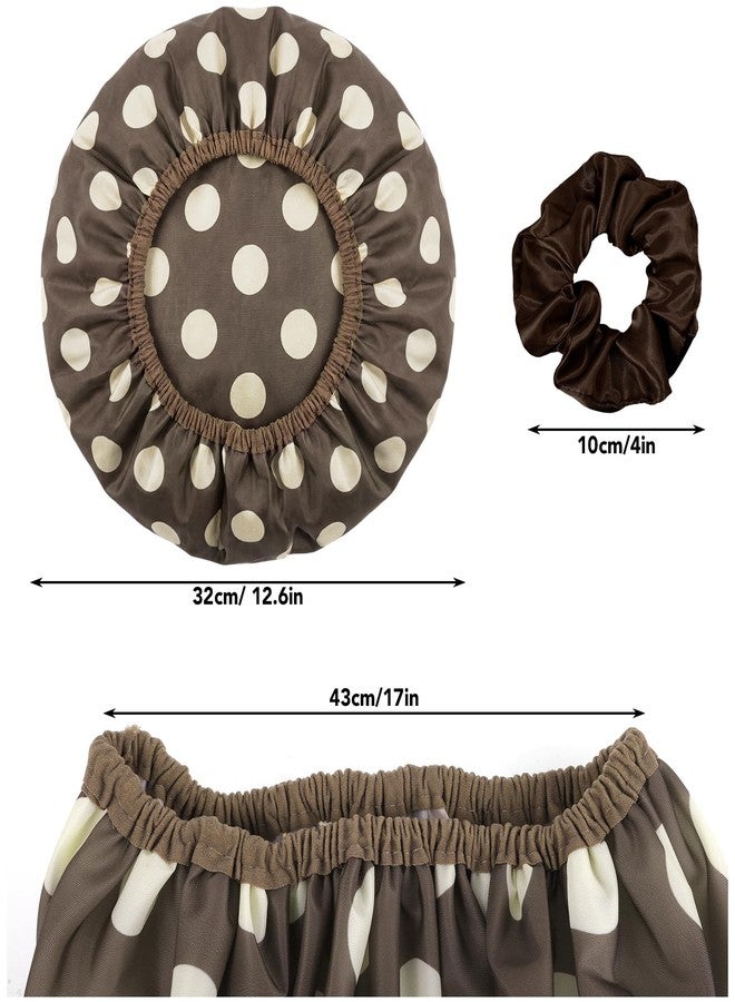 WSICSE 2 Packs Large Shower Caps for Women Reusable Waterproof, Double-Layer Bath Caps with Hair Scrunchies for Long Thick Hair Non-Slip Elastic Edge, Brown and Light Khaki - Image 2