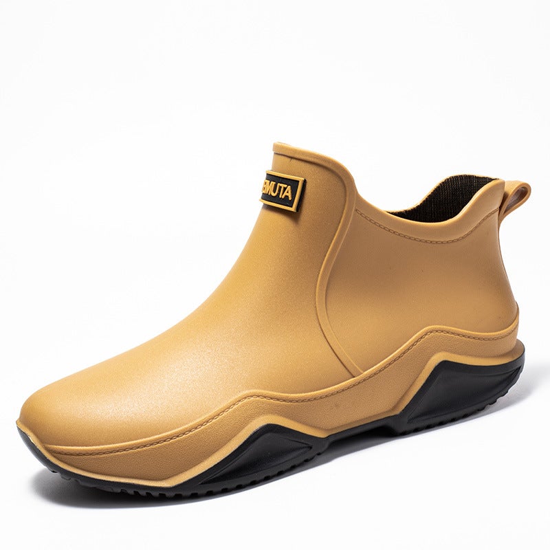 Fashionable Short PVC Rain Boots for Men Brown 