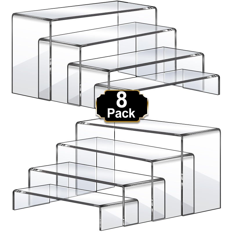 Aheroi Large Acrylic Risers, 8 Pcs 2 Set(7â€L~8â€L~9â€L) Acrylic Display Set Rectangular Stands Shelf Clear Display Risers for Decor, Cake Shelves Retail Shoe Showcase - Image 1