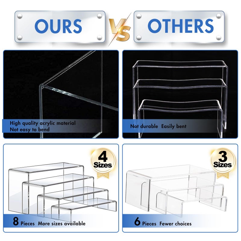 Aheroi Large Acrylic Risers, 8 Pcs 2 Set(7â€L~8â€L~9â€L) Acrylic Display Set Rectangular Stands Shelf Clear Display Risers for Decor, Cake Shelves Retail Shoe Showcase - Image 4