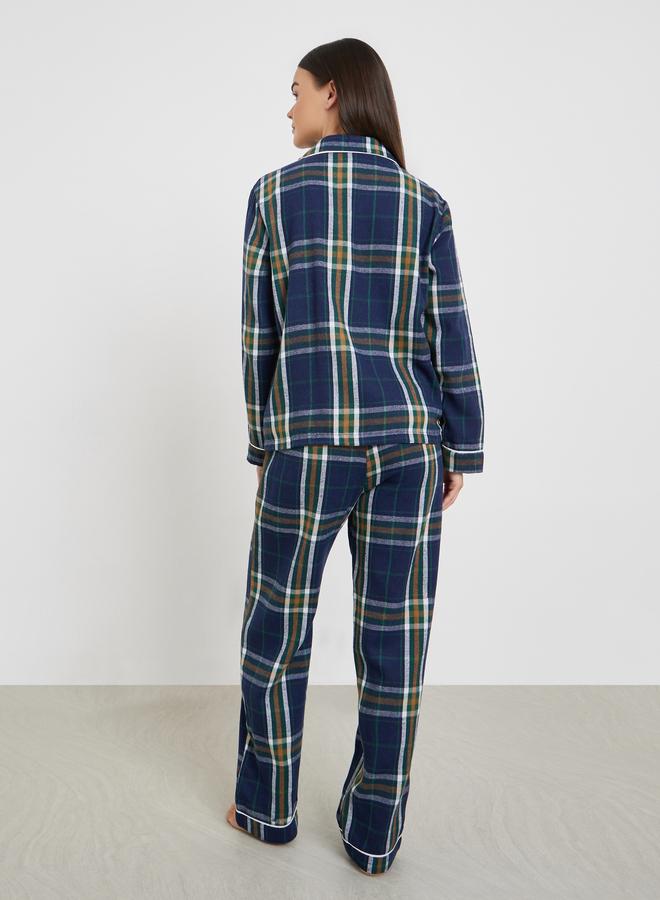 Styli Family Pyjamas - Women Checked Piped Buttoned Shirt and Pyjama Set - Image 5