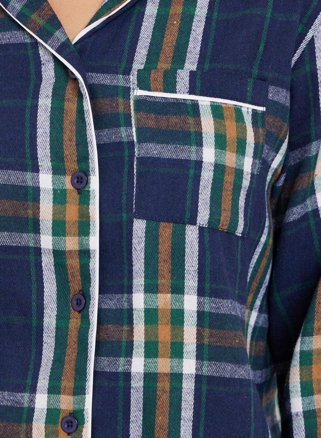 Styli Family Pyjamas - Women Checked Piped Buttoned Shirt and Pyjama Set - Image 3