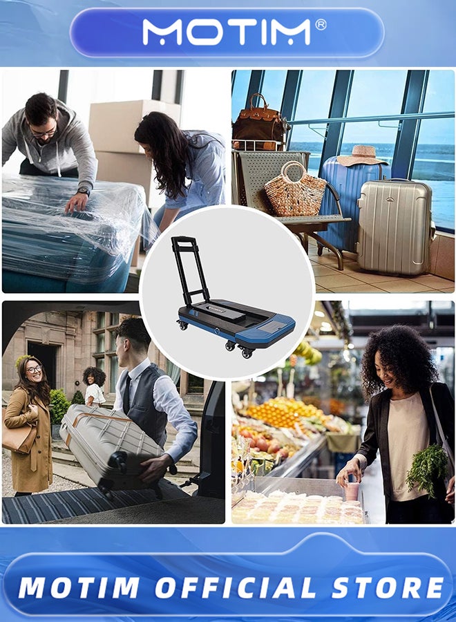 Motim Folding Hand Truck Max 180lbs Heavy Duty Luggage Cart with Extendable Base & 6 Rotate Wheels Hand Truck Dolly for Luggage & Travel & Moving & Shopping & Office Use - Image 5