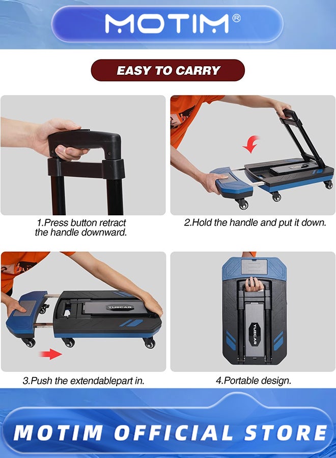 Motim Folding Hand Truck Max 180lbs Heavy Duty Luggage Cart with Extendable Base & 6 Rotate Wheels Hand Truck Dolly for Luggage & Travel & Moving & Shopping & Office Use - Image 4